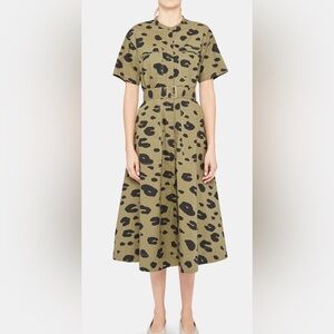 Theory Shortsleeve Utility Shirtdress in Leopard Poplin